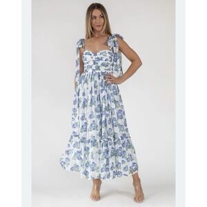 Petal and Pup FLORET MIDI DRESS - BLUE Santorini Vibes, Size S